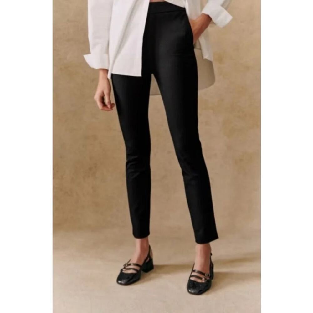 Sezane Clara 7/8 High Waisted Slim Trousers Black Sz 34 / 2